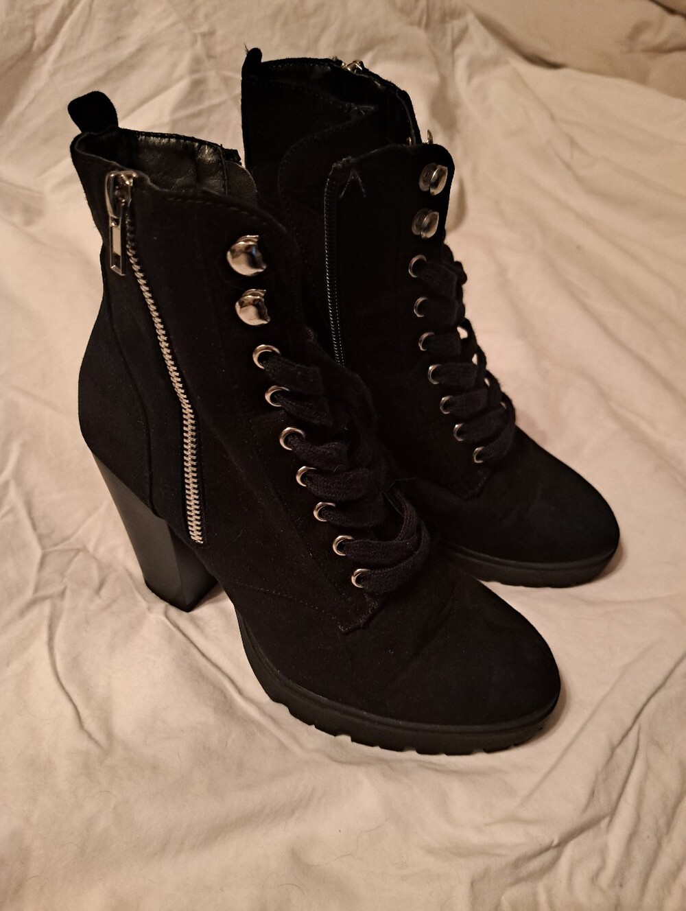 Women's Black Boots -Faux Suede with Side Zip for Easy On/Off, Size: 9 NEW!